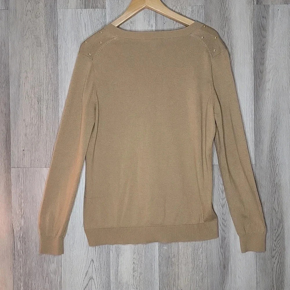 Michael Kors Camel Angora Gold Embellished Long Sleeve Sweater Womens Size M - Picture 2 of 8